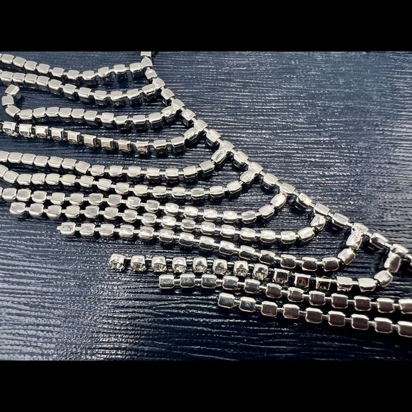 True vintage rhinestone fringe necklace silver tone 18” - Picture 7 of 7